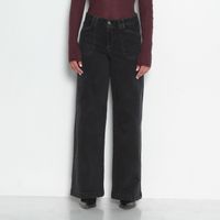 Jeans Wide Cargo Tiro Medio Pretina Basica   Un Boton