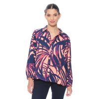 Blusa Manga Larga Estampada Abotonada En Delantero