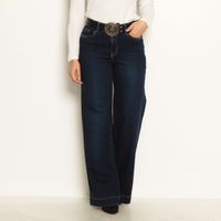 Jeans Wide Tiro   Alto Pretina Basico Un Boton