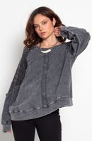 Sweater Acid Wash Manga Larga Escote Redondo Con Textura En Manga