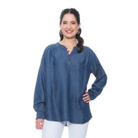 Blusa Manga Larga Tencel Cuello Mao Con Aplicacion En Hombros