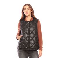 Parka Sin Manga Cuero Ecologico Con Cierre En Delantero Y En Bolsillos