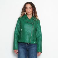 Chaqueta Motoquera Manga Larga De Cuero Ecologico