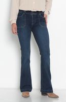 Jeans Cargo Pierna Flare Tiro Alto ,pretina Media Dos Botones