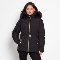 Parka Manga Larga  Capucha Piel Sintetica Y Cinturon