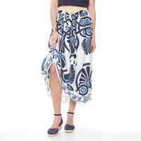 Falda Larga Estampada Con Lazo En Cintura
