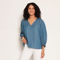 Blusa Lyocell Manga 3/4 Escote V Con Pu?o De Manga Elasticado