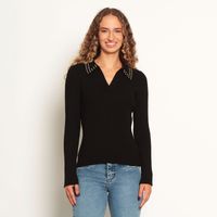 Sweater Manga Larga Escote Redondo Con Aplicacion En Las Mangas