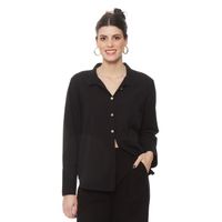 Blusa Manga Larga Lino Solido Abotonada En El Delantero