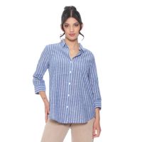 Blusa Manga Larga Listada Abotonada En Delantero