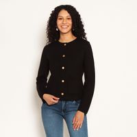 Chaqueta Tejida Manga Larga Abotonado Con Bolsillos Escote Redondo