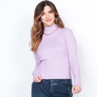 Sweater Manga Larga Solido Con Cuello Alto
