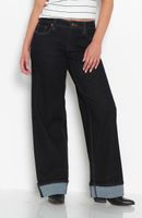 Jeans Wide Leg  Cuffed  Tiro Alto Pretina Basica 1 Boton