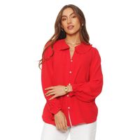 Blusa Manga Larga Con Cuello Abotonada En Delantero