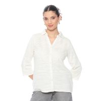 Blusa Manga 3/4 Solida Con Encaje En Delantero Escote V