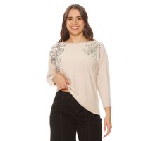 Sweater Manga 3/4  Bordado Escote Redondo
