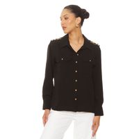 Blusa Manga Larga Abotonada En Delantero Con Bolsillo