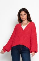 Chaleco Manga Larga Chenille Abotonada En Delantero