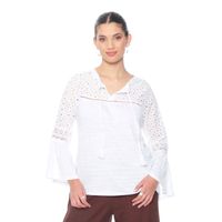 Blusa Manga Larga Acampanada Con Brodery Escote Redondo