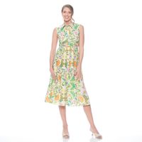 Vestido Sin Manga Estampado  Abotonado En Delantero Con Lazo