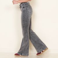 Jeans Flare Tiro Alto Pretina Basica 1 Boton Push Up