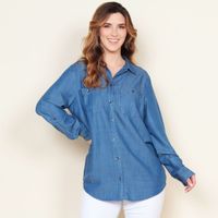 Blusa Manga Larga Lyocell Abotonado En Delantero Y Bolsillos