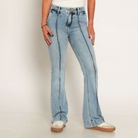 Jeans Flare Alforza Tiro Alto Pretina Basica 1 Boton
