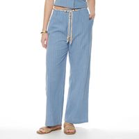 Pantalon Wide Leg Lino Listado Con Cintura Elasticada