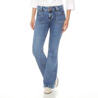 Jeans Cargo Flare Tiro Alto Pretina Media Dos Botones