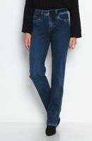 Jeans Basico Recto Tiro Alto Pretina Un Boton Bolsillo Bordado