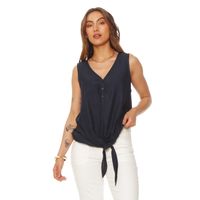 Blusa Sin Manga Abotonada En Delantero Escote V Y Nudo En  Ruedo