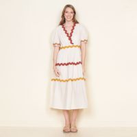 Vestido Manga Corta Solido Escote En V Con Aplicacion