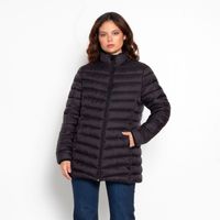 Parka Manga Larga Solida Con Cierre En Delantero Y Bolsillos