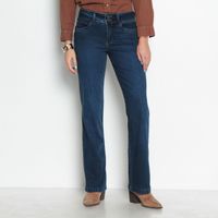 Jeans Recto Tiro Medio Push In Push Up Pretina  Media Dos Botones