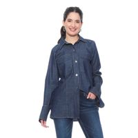 Blusa Manga Larga Denim Abotonada En Delantero Con Bolsillo
