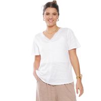 Polera Manga  Corta Solida Escote V Con Aplicacion