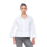 Blusa Manga Larga Solida Abotonada En Delantero Con Corte En Ruedo