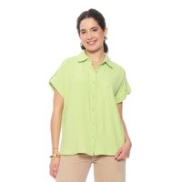 Blusa Manga Corta Solida Abotonada En Delantero