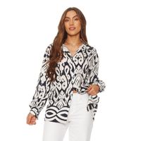 Blusa Manga Larga Estampada Abotonada En   Delantero