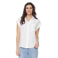 Blusa Manga Corta Solido Abotonada En El Delnatero