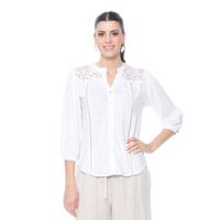 Blusa Manga 3/4 Con  Brodery En Delantero Y Espalda Escote V