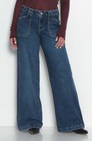 Jeans Wide Cargo Tiro Medio Pretina Basica  1 Boton