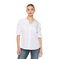 Blusa Manga Corta Con Recogido En El Centro  Abotonada En El Delantero