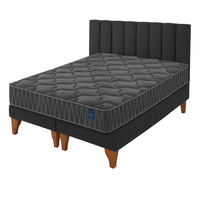Cama Europea Somnia 2 Plazas + Respaldo Lino Tubular + Patas Plastico Color Caoba