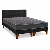 Cama Europea Somnia 2 Plazas + Respaldo Lino Capitone + Patas Plastico Color Caoba