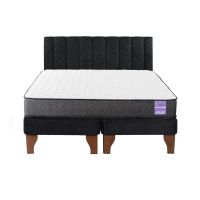 Cama Europea 2 Plazas + Respaldo Tubular Madera Negro