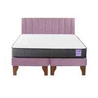 Cama Europea 2 Plazas + Respaldo Tubular Madera Rosado