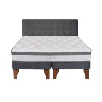 Cama Europea Stella 2 Plazas + Respaldo Capitoné Madera Gris