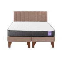 Cama Europea 2 Plazas + Respaldo Tubular Madera Beige