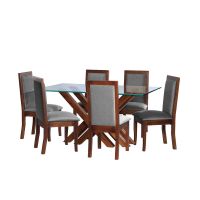 Juego De Comedor Merida 6 Sillas Girona Tela Velvet Gris